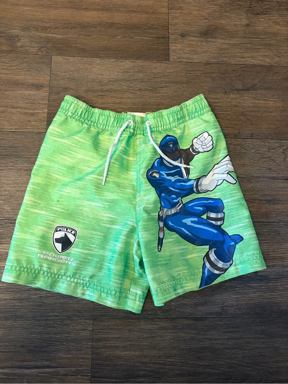 Y2K Kids Disney Store Blue Power Ranger Police Lined Swim Trunks Size XS 4-5